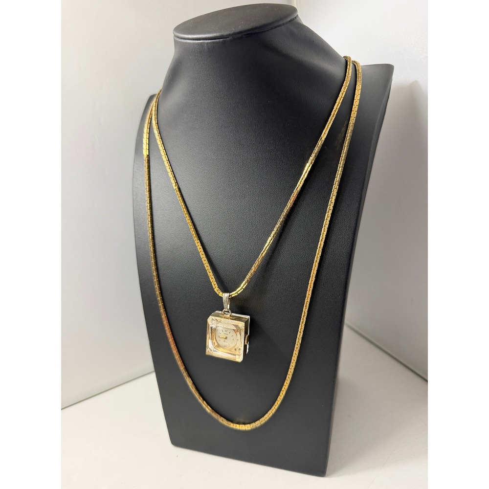 Vintage MEDANA Lucite Pendant Watch Mechanical Swiss Necklace Layered UNTESTED